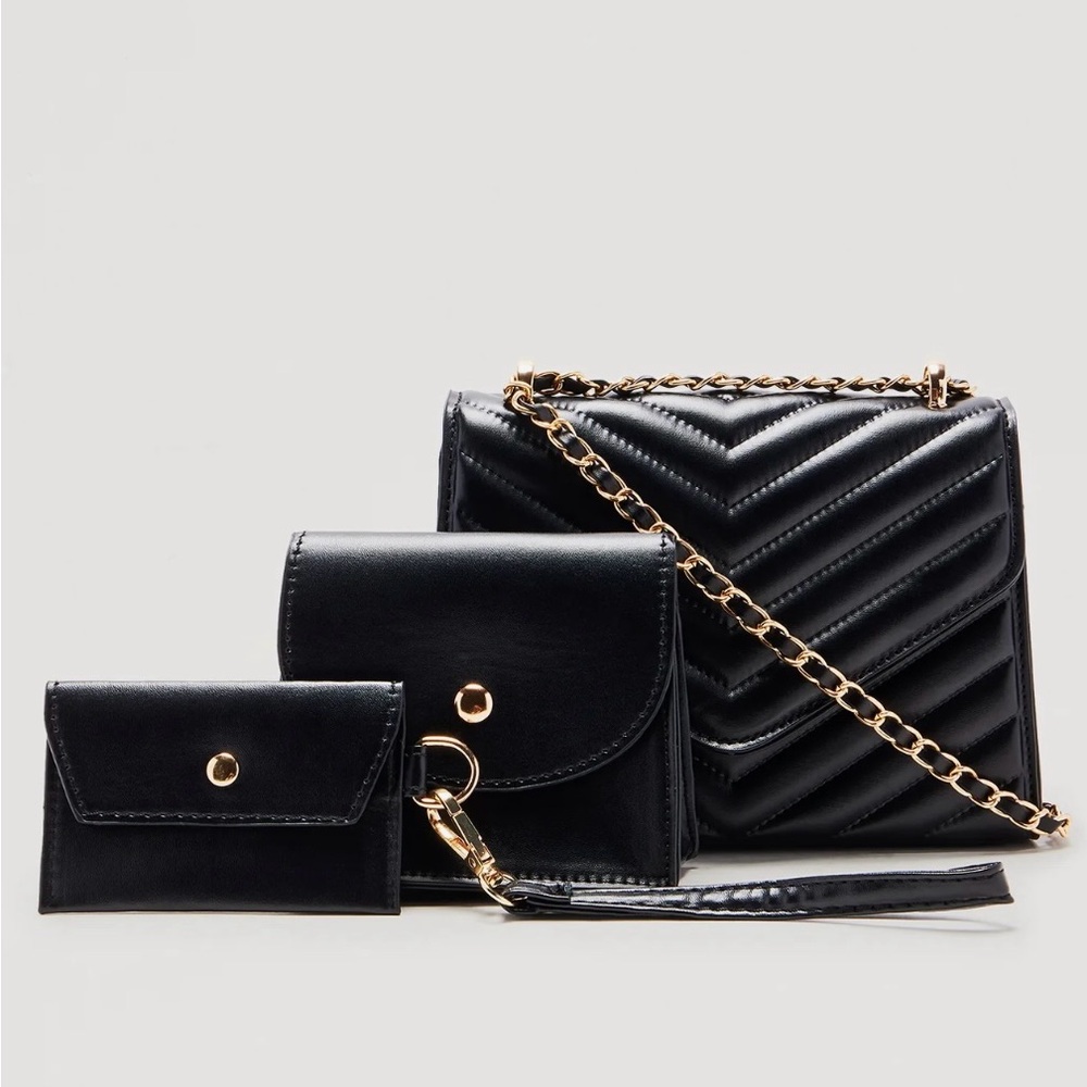 Black Quilted Crossbody Bag with Gold Chain
